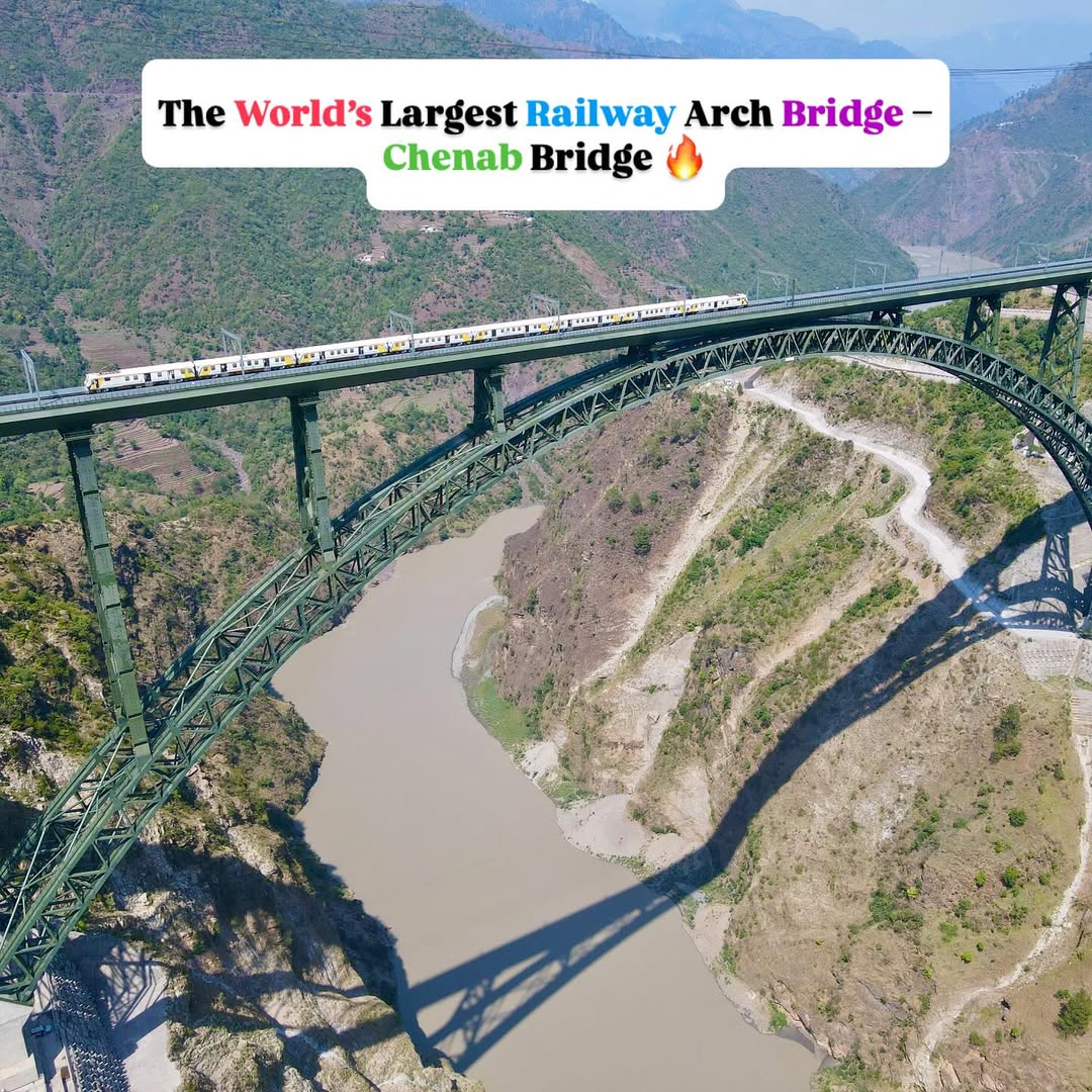 Chenab Bridge & Train Passing on a Bridge